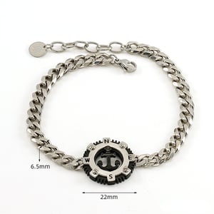 1 Piece Vintage Trendy All-match Compass Compass Stainless Steel Silver Men's Bracelet h5 