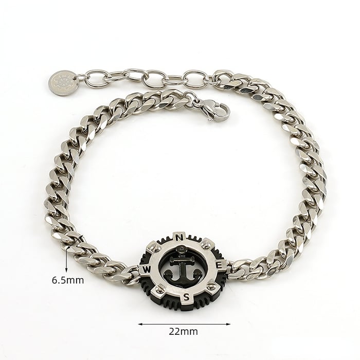 1 Piece Vintage Trendy All-match Compass Compass Stainless Steel Silver Men's Bracelet 