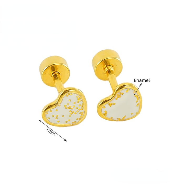 1 Pair Fashionable Series Cute Heart Shape Stainless Steel Gold Color Women's Stud Earrings 