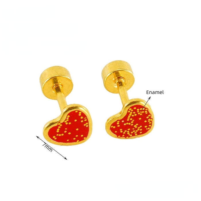 1 paio di orecchini a bottone da donna in acciaio inossidabile color oro a forma di cuore, alla moda e carini 