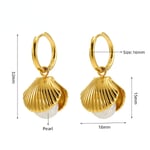 Gold color / 1 Pair Vacation Series Seashell Stainless Steel Gold Color Women's Pendant Earrings 