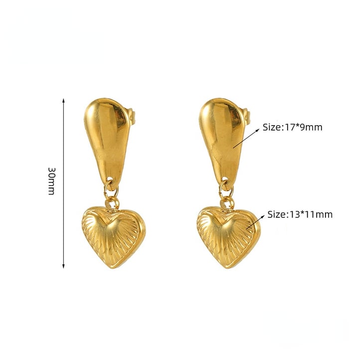 1 Pair Gorgeous Series Love Heart Shape Stainless Steel Gold Color Women's Pendant Earrings 