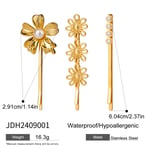 Gold color / 1 Set Simple Series Sweet Flowers Stainless Steel  Gold Color Artificial Pearl Women's Hair Clips 