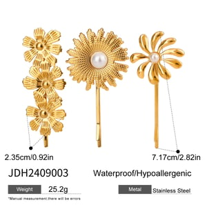 1 Set Simple Series Sweet Flowers Stainless Steel  Gold Color Artificial Pearl Women's Hair Clips h5 