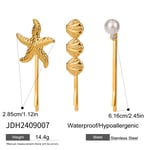 Gold color / 1 Set Simple Series Sweet Starfish Stainless Steel  Gold Color Artificial Pearl Women's Hair Clips Picture7