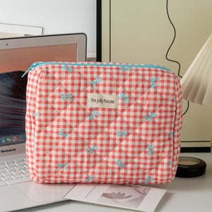 1 Piece Lovely Bowknot Portable Large Capacity With Random Printing Design Women's Quilted Rectangular Cosmetic Bags h5 