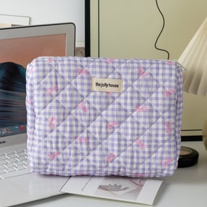 1 Piece Lovely Bowknot Portable Large Capacity With Random Printing Design Women's Quilted Rectangular Cosmetic Bags h5 