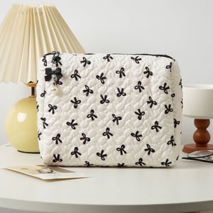 1 Piece Stylish Bowknot Portable Large Capacity Beauty Case With Random Printing Design Women's White Cosmetic Bags h5 