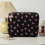 Black / 1 pezzo elegante bowknot portatile grande capacità beauty case con stampa casuale design donne borse cosmetiche nere Immagine2