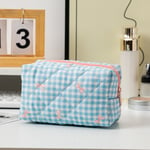 Blue / 1 Piece Chic Plaid Bowknot Portable Large Capacity With Random Printing Design Women's Quilted Cosmetic Bags Picture4