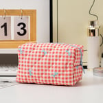 Red / 1 Piece Chic Plaid Bowknot Portable Large Capacity With Random Printing Design Women's Quilted Cosmetic Bags Picture3