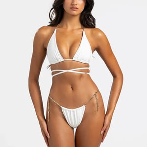 1 Set Sexy White Color Strappy Bikini h5 