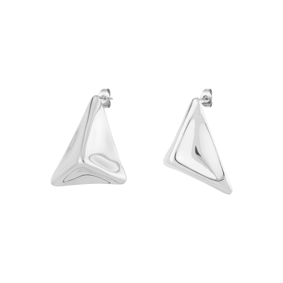 1 Pair Sleek Series Daily Three-dimensional Triangle Titanium Steel Gold Color Women's Stud Earrings 