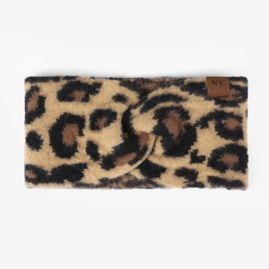 1 pezzo di fasce per capelli da donna con tesa larga, lavorate a maglia con stampa leopardata e stile a croce h5 