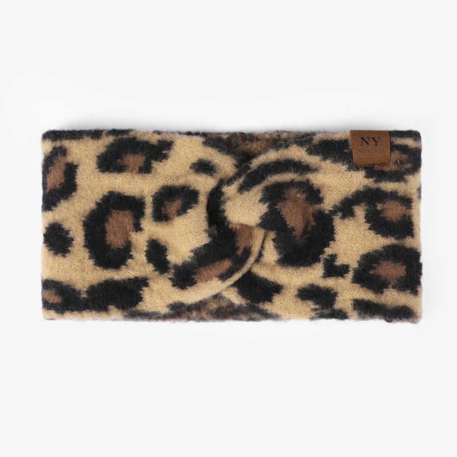 1 pezzo di fasce per capelli da donna con tesa larga, lavorate a maglia con stampa leopardata e stile a croce 
