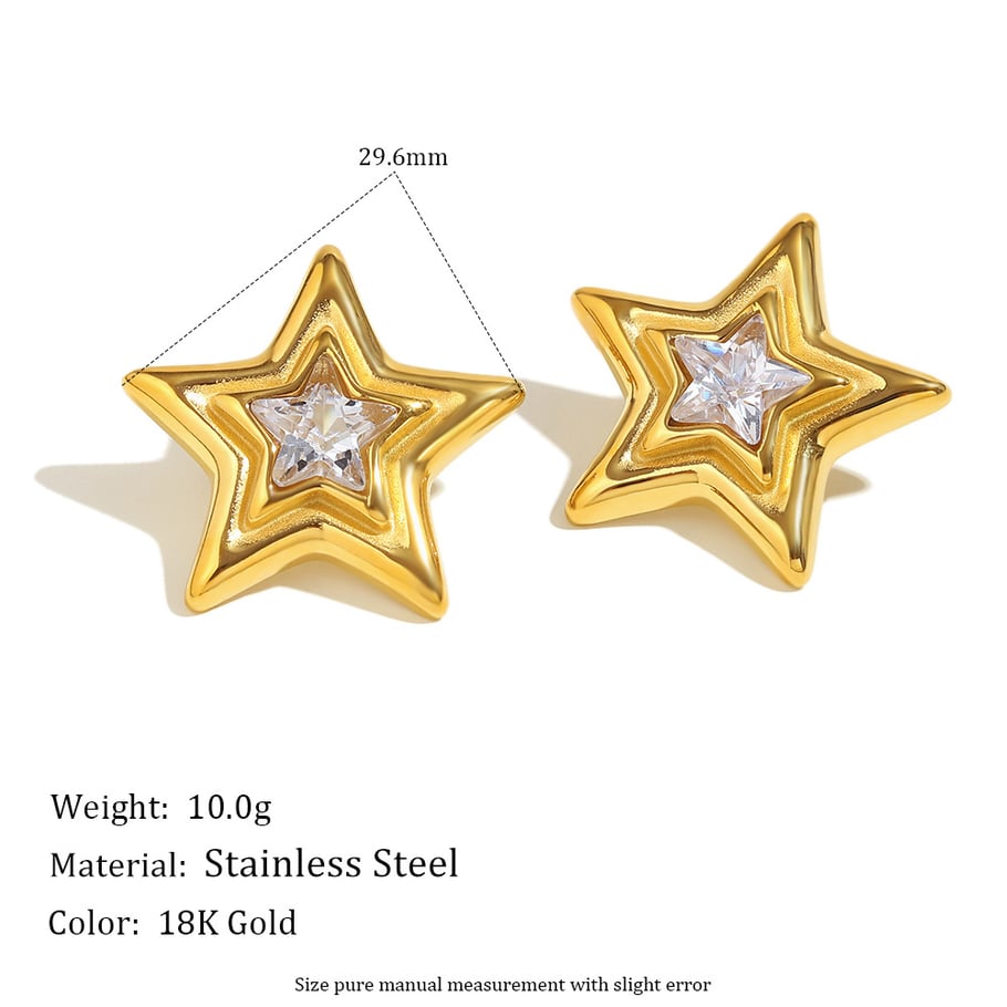 1 Paar einfache klassische Stern-Ohrstecker aus Edelstahl in Goldfarbe für Damen Bild4