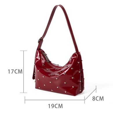Borsa da donna in PU con rivetti, tinta unita, semplice, 1 pezzo h5 Immagine6