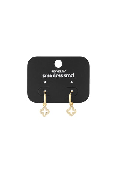 Earrings clover with zircon stones Gold Color Stainless Steel h5 Picture5