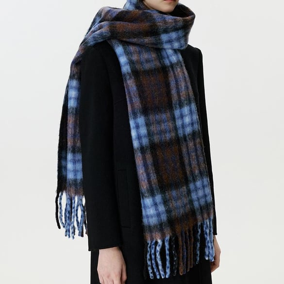 1 Piece Classic Blue Plaid Wool Women's Winter Scarves 2
