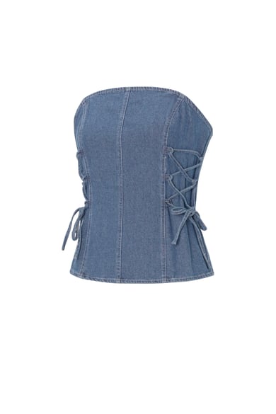 Top a tubino con lacci in denim h5 Immagine2
