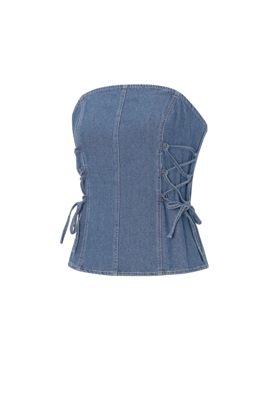 Top a tubino con lacci in denim Immagine2