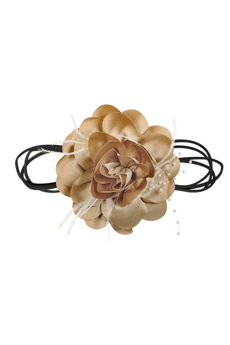 Necklace ribbon with flower and pearls - brown 2