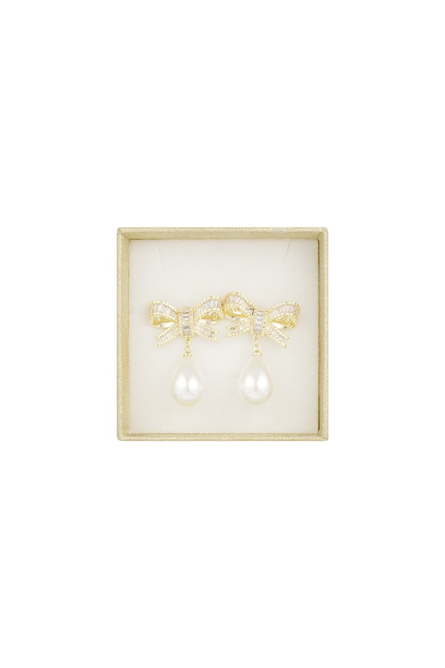 Classic bow & pearl earrings - Gold color 