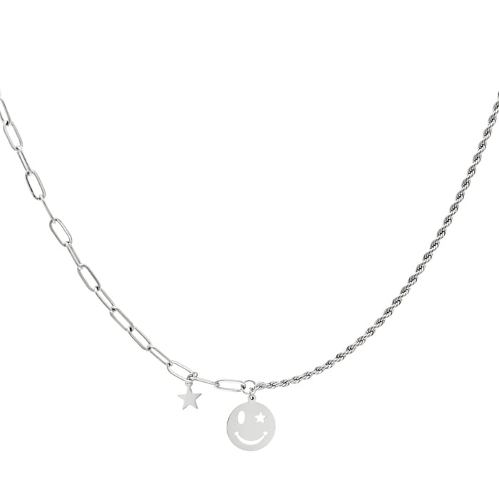 Stainless steel necklace smiley and star 