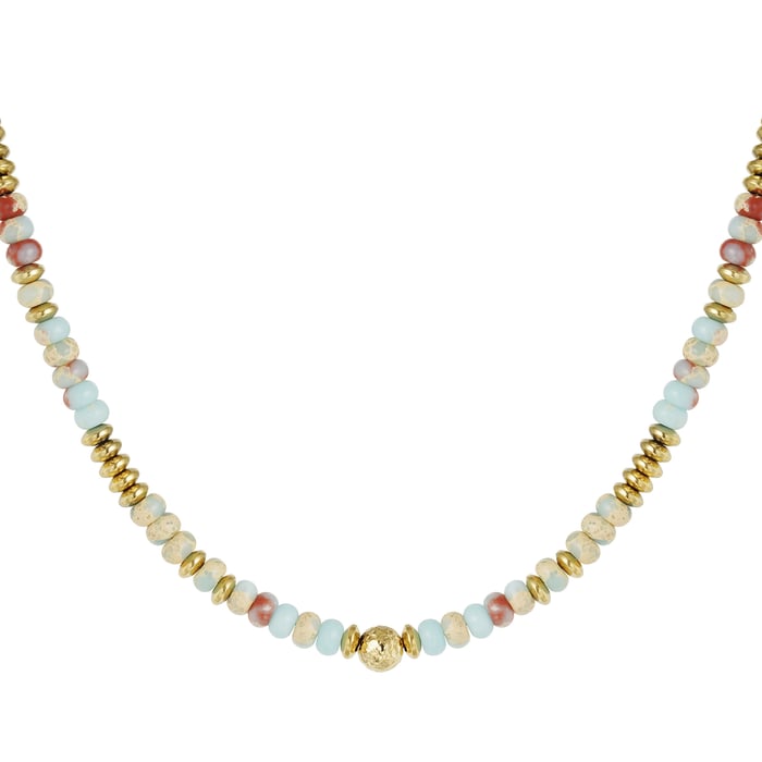 Collana con perle di pietra multicolore 