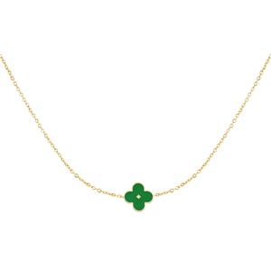 Necklace enamel flower Green & Gold Color Stainless Steel h5 