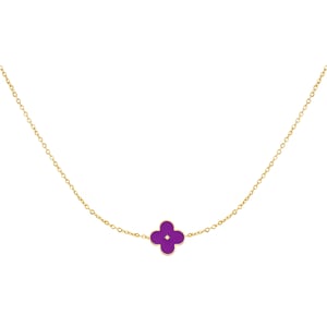 Necklace enamel flower Purple Stainless Steel h5 