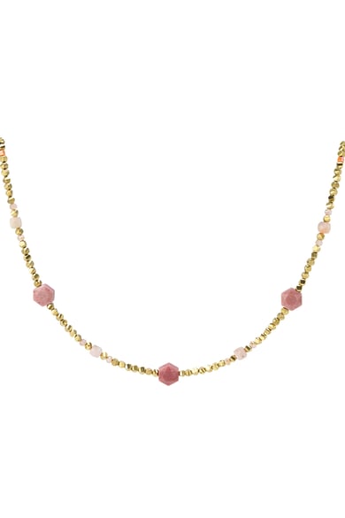 Perlenkette verschiedene Perlen - rosa & goldener Edelstahl h5 
