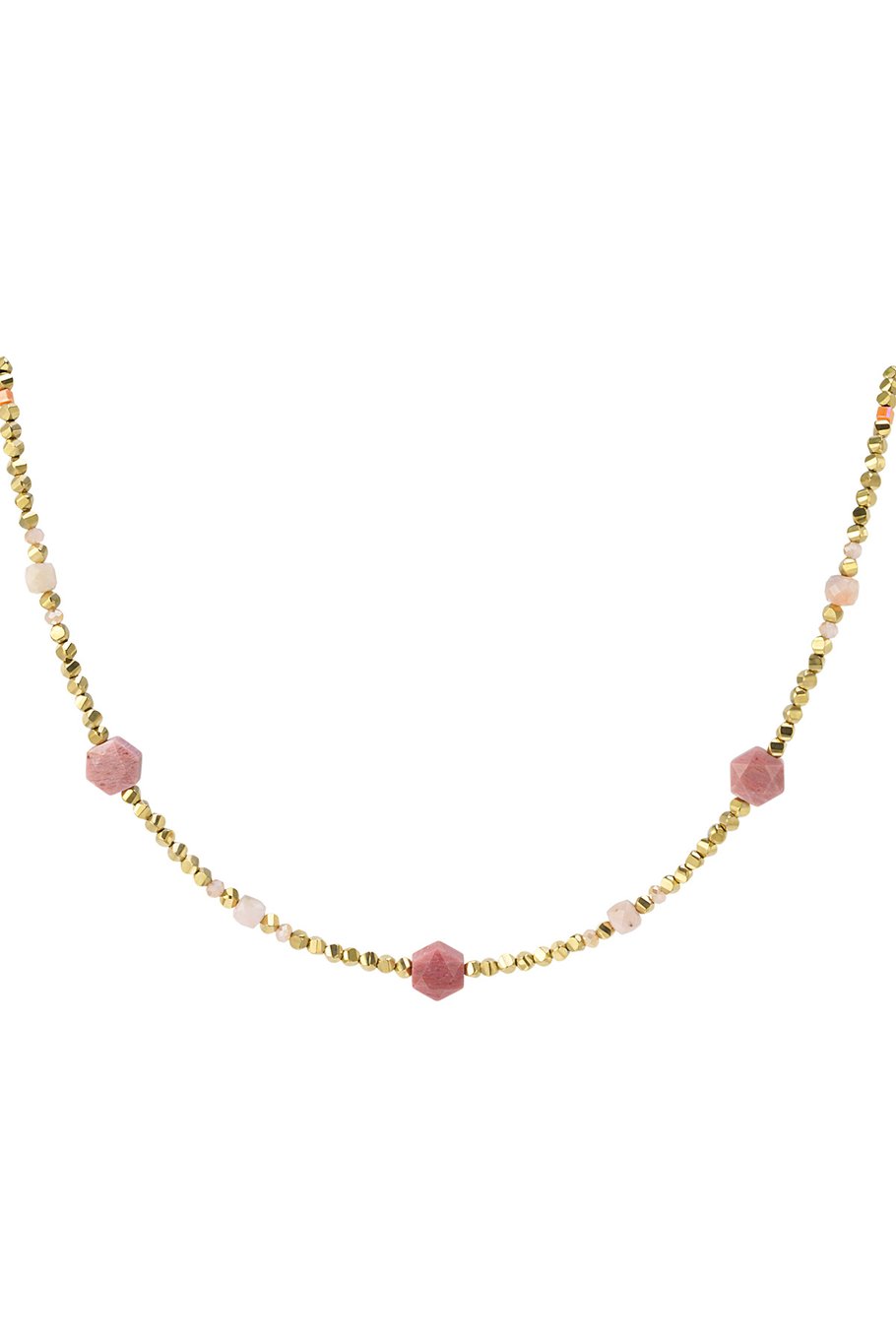 Perlenkette verschiedene Perlen - rosa & goldener Edelstahl 