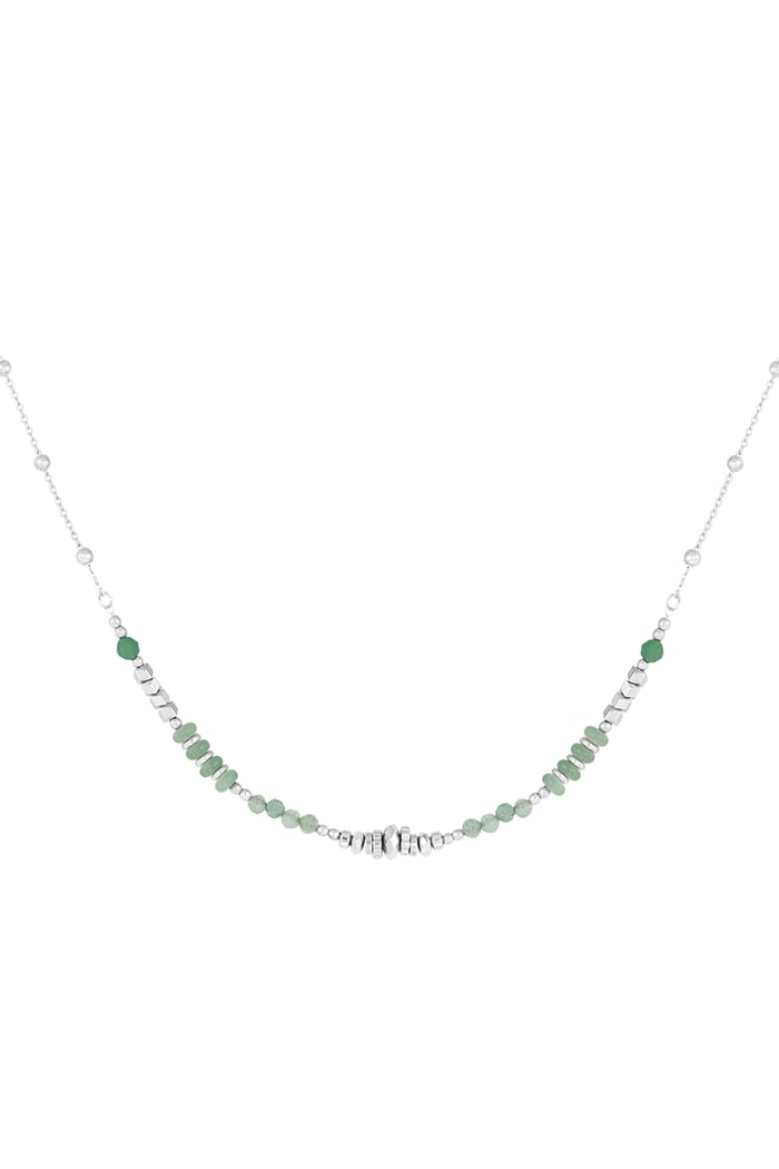 Necklace colorful beads - green & silver color Stainless Steel 