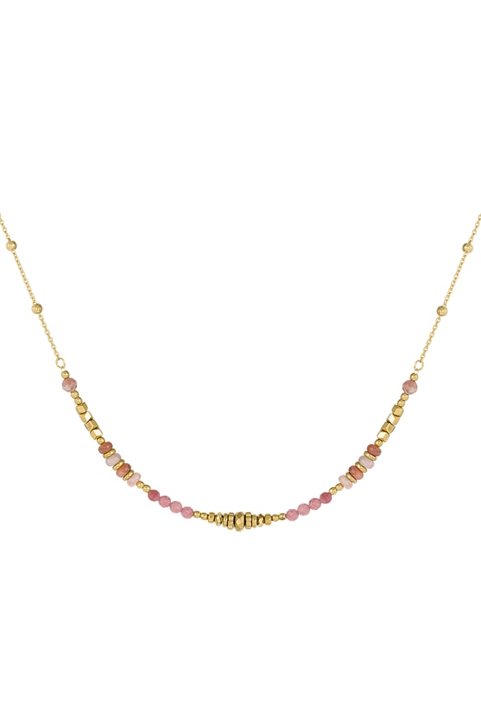 Necklace colorful beads - pink/Gold color Stainless Steel 