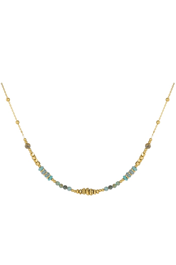 Necklace colorful beads - green & Gold color Stainless Steel 