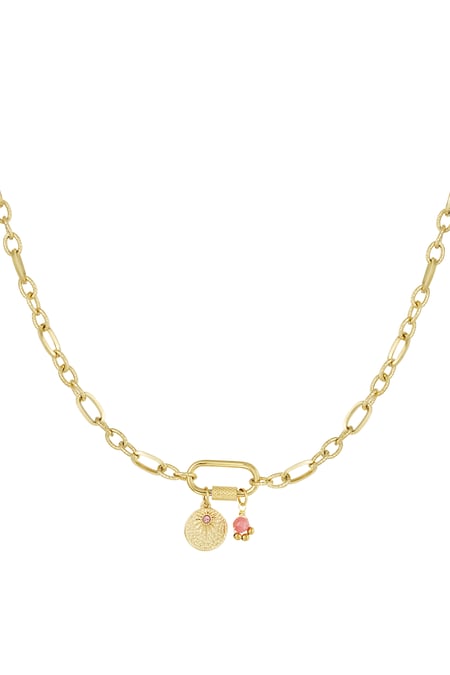 Link chain with charms - pink & Gold Color Stainless Steel