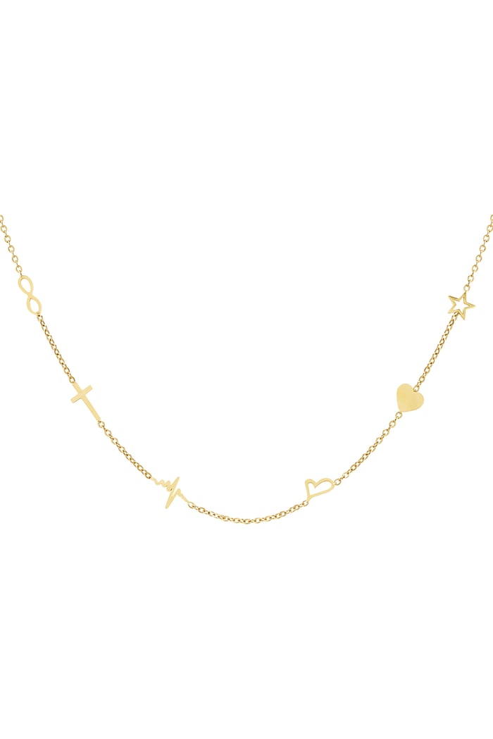 Necklace 6 charms - Gold Color Stainless Steel 