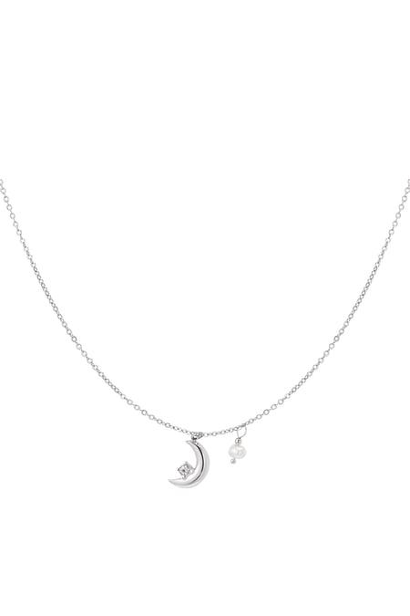 Necklace moon with pearl - Silver Color Stainless Steel 2