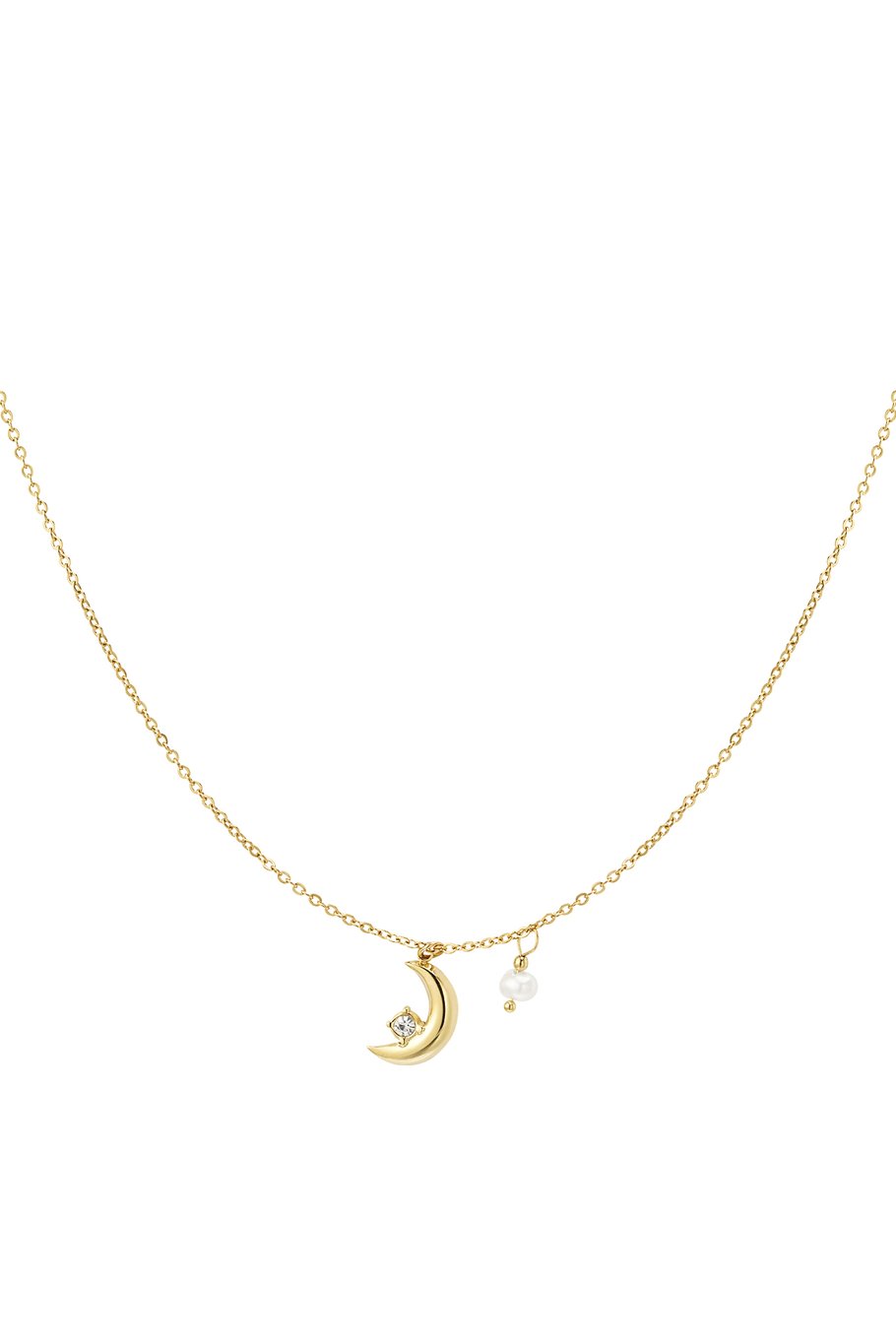 Necklace moon with pearl - Gold Color Stainless Steel 