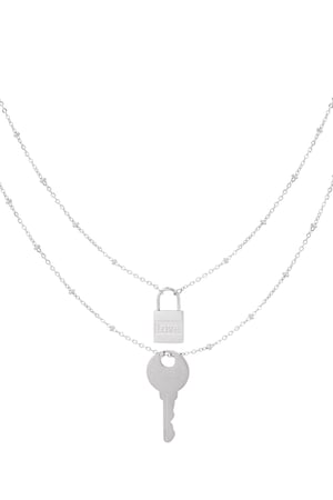 Double chain key and lock - silver color Stainless Steel h5 