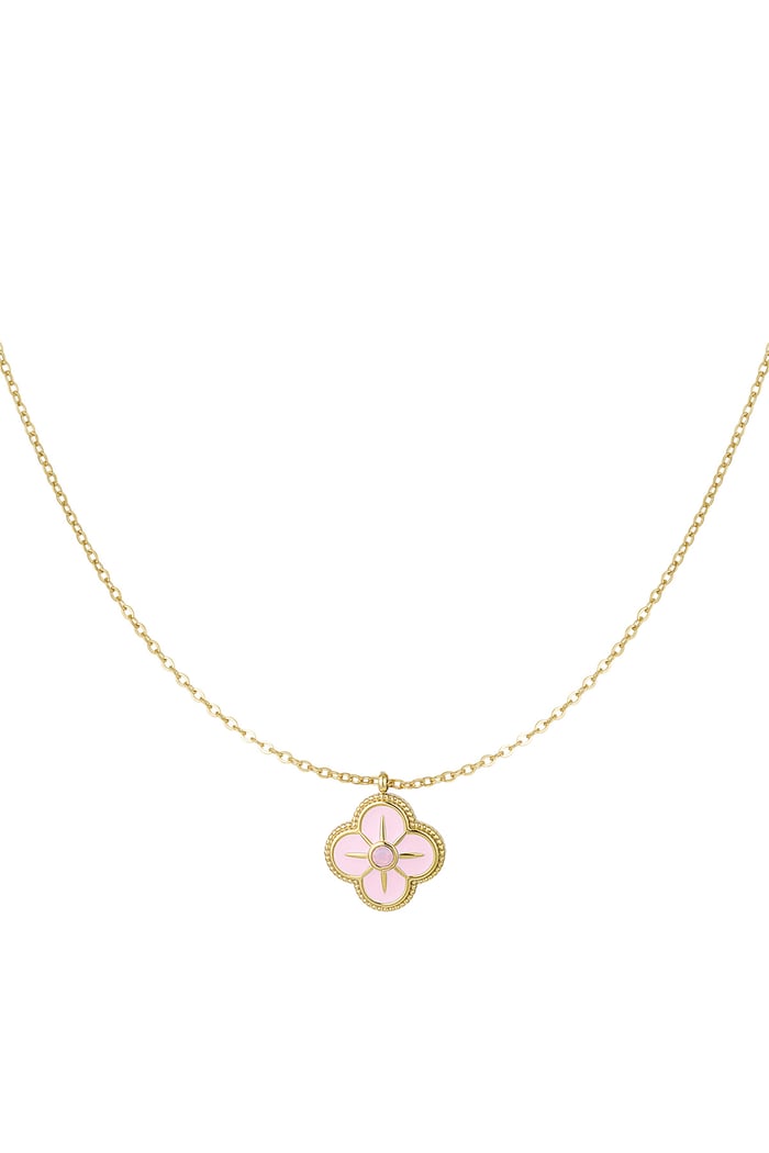 Necklace clover enamel - Gold color/pink 