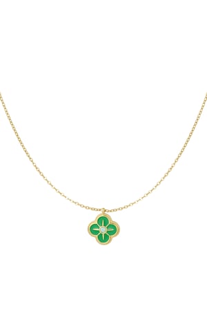 Necklace clover enamel - Gold color/green h5 