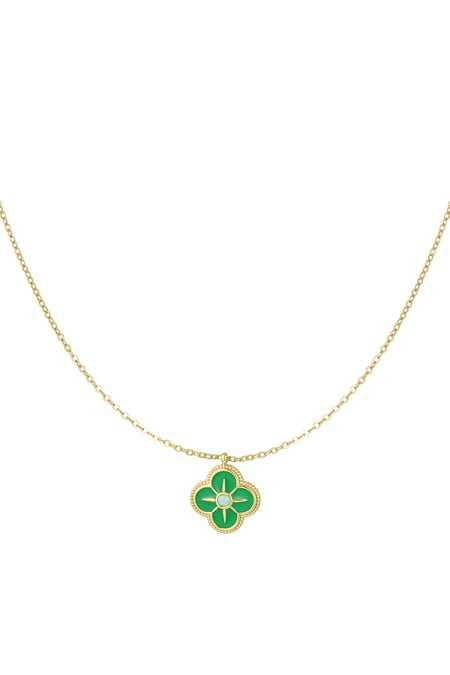 Necklace clover enamel - Gold color/green