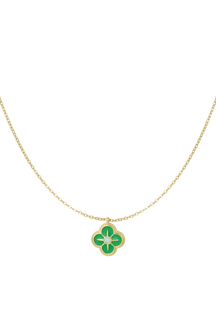 Necklace clover enamel - Gold color/green 