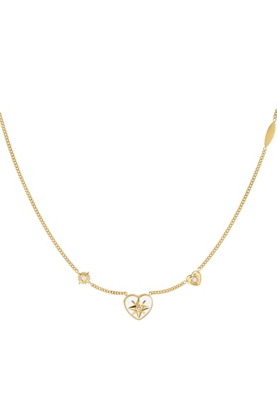 Necklace heart with stones - Gold color/white (Pack with plastic bag) h5 