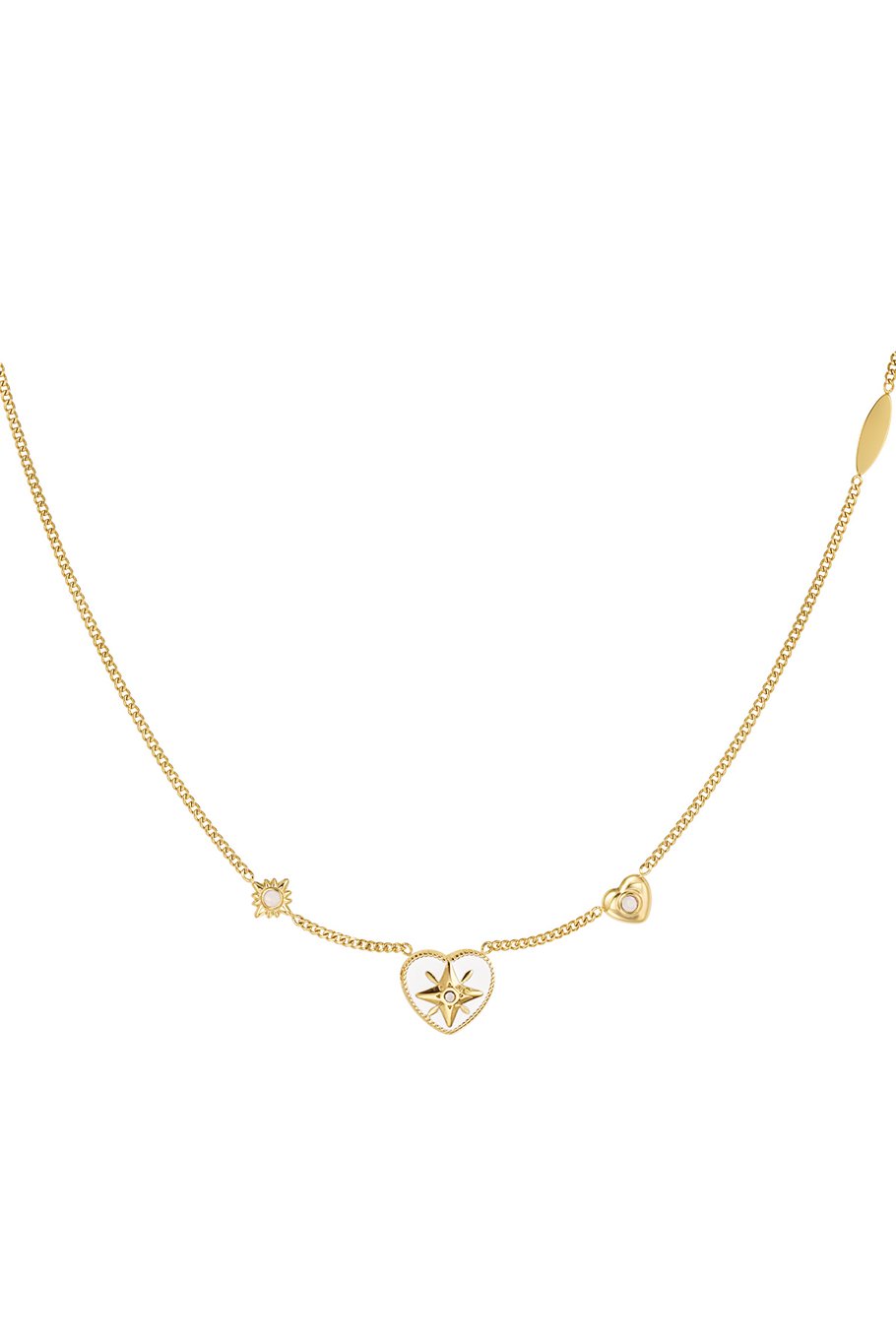 Necklace heart with stones - Gold color/white (Pack with plastic bag) 