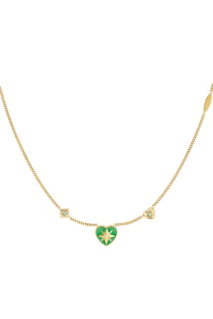 Necklace heart with stones - Gold color/green h5 