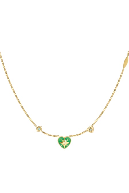 Necklace heart with stones - Gold color/green