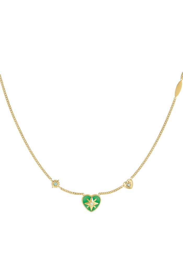 Necklace heart with stones - Gold color/green 